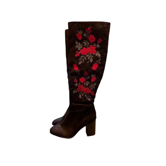 LIBBY EDELMAN Sz 7.5 Boho Embroidered Black Boots Festive Tall Flower Child Y2K - Picture 2 of 7
